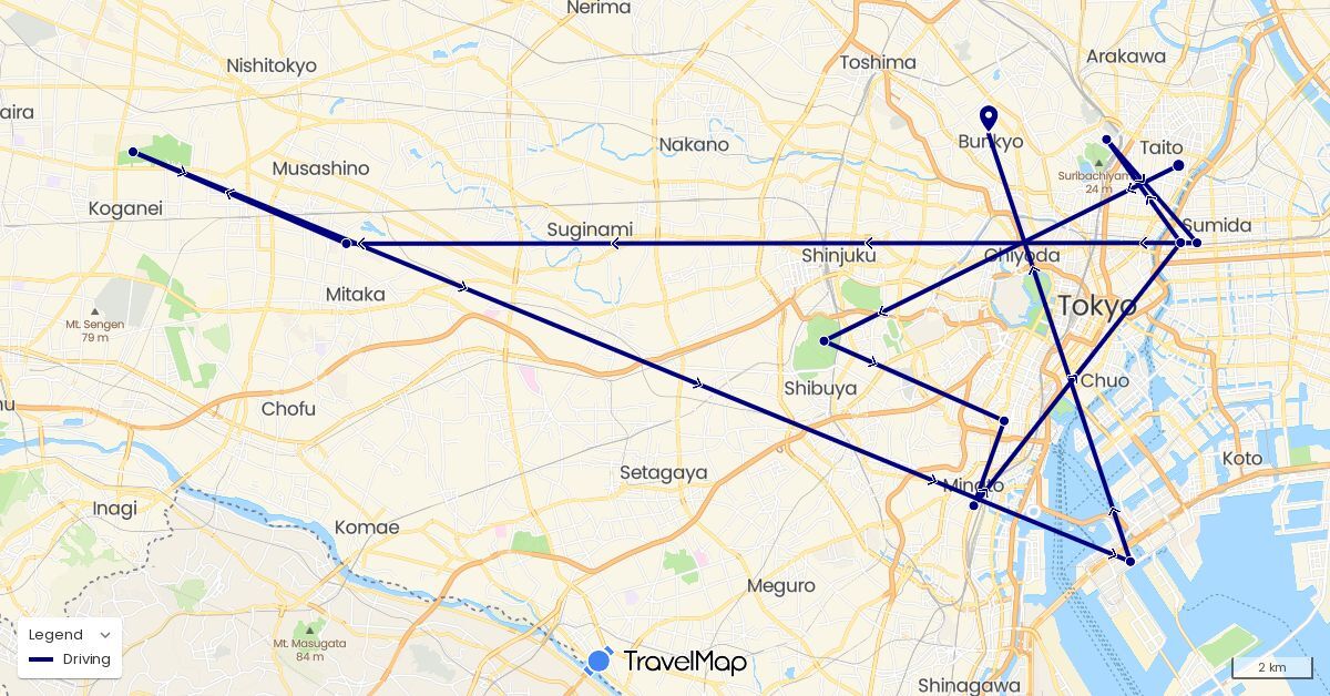 TravelMap itinerary: driving in Japan (Asia)